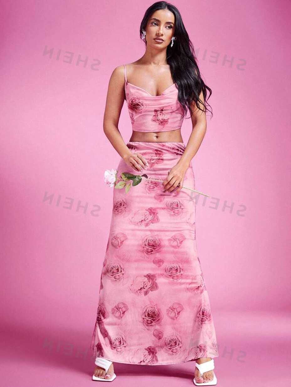 SHEIN BAE SHEINBAE Rose Pink Dress Valentine&#39;s Day Dress Prom Suit ...