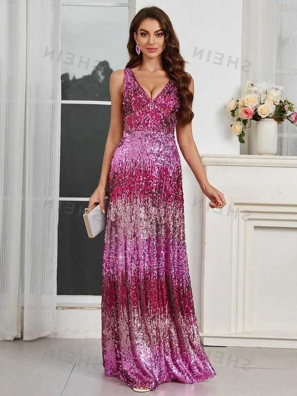 SHEIN Belle Minimalist Gradient Sequined Women&#39;s Evening Party ...