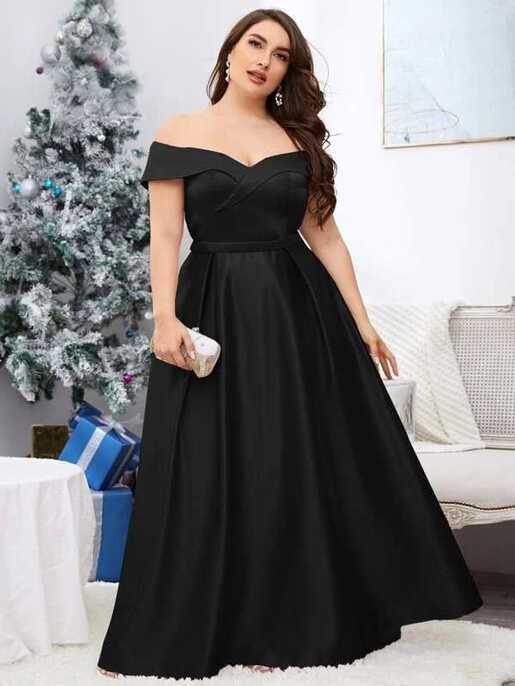 SHEIN Belle Plus Off Shoulder Fold Pleated Maxi Formal Bridesmaid ...