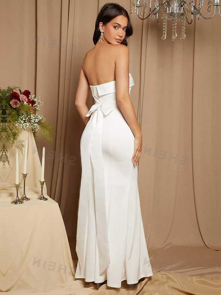 SHEIN Belle Tie Backless Tube Wedding Dress | SHEIN USA