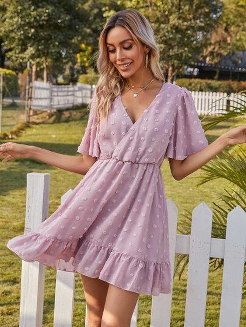 SHEIN Button Front Ruffle Hem Dress