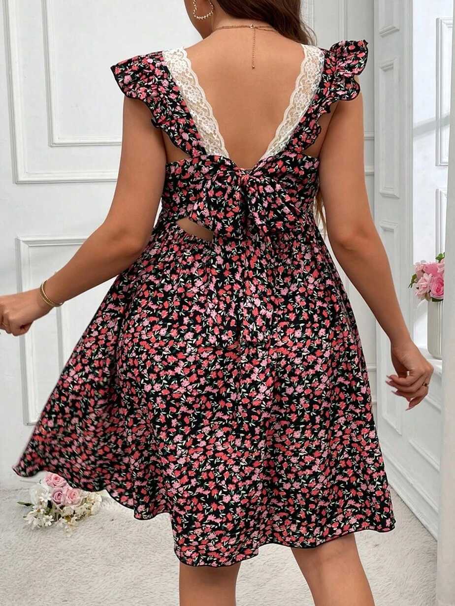 SHEIN Frenchy Plus Size Summer Casual Ruffled Waist Ditsy Floral ...