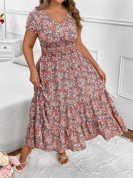 SHEIN Frenchy Women&#39;s Plus Size Summer Vacation Casual Long Ditsy ...