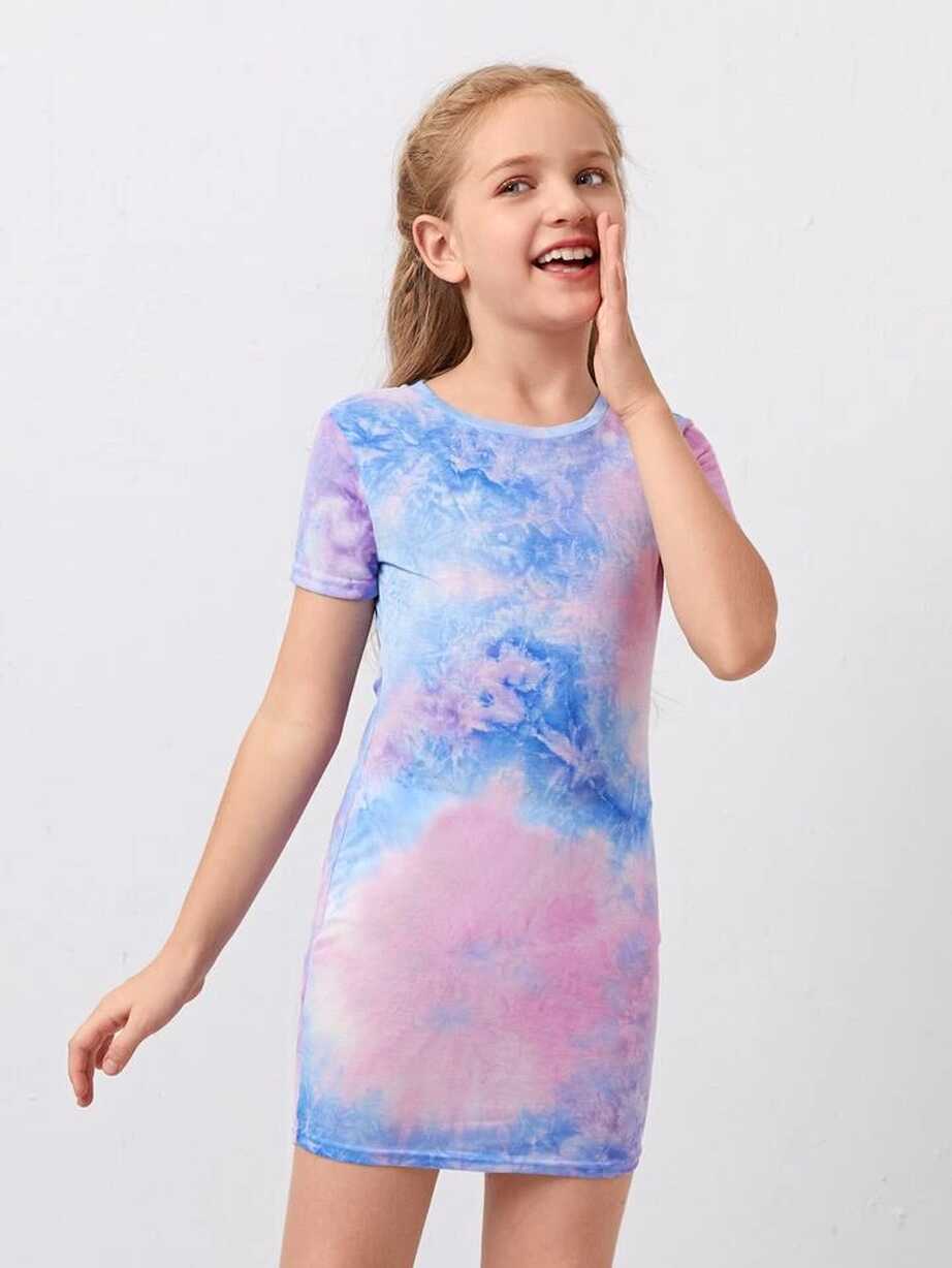 SHEIN Girls Tie Dye Fitted Dress | SHEIN