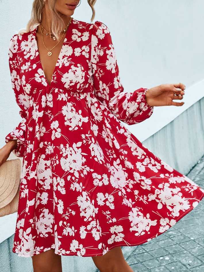 SHEIN LUNE Floral Lantern Sleeve Dress | SHEIN South Africa