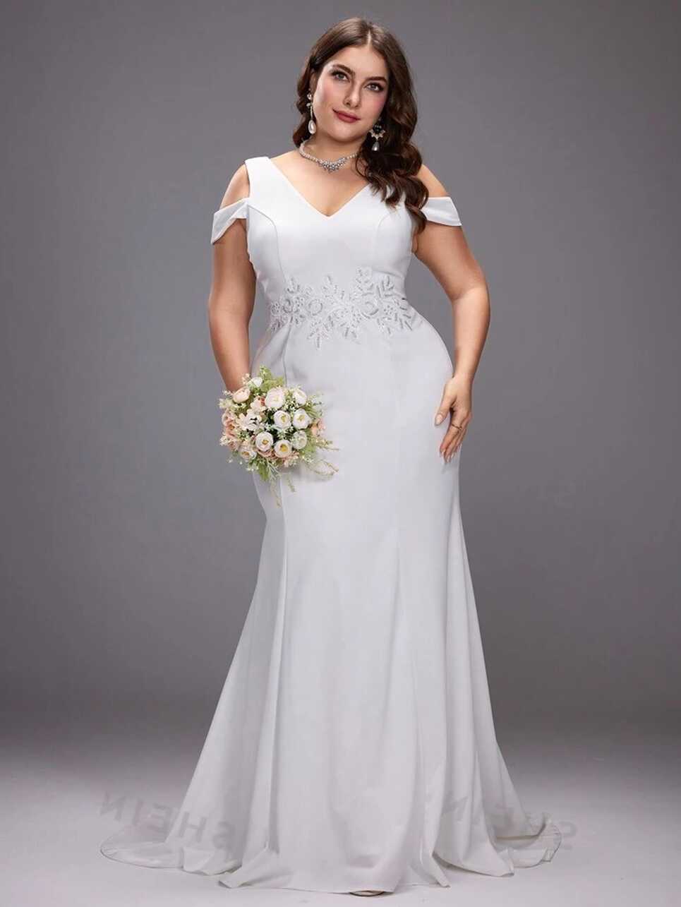 SHEIN LUNE Plus Size Elegant &amp; Gorgeous Off-Shoulder Wedding Dress ...