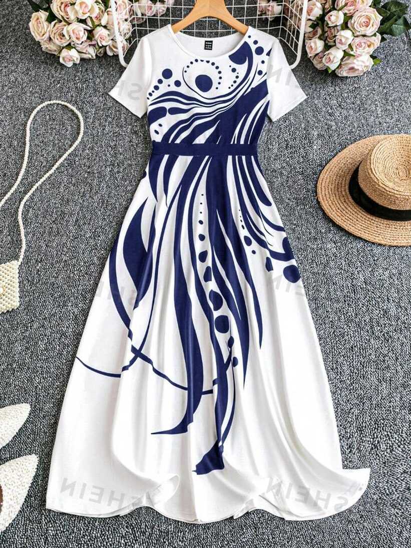 SHEIN Lady Women Summer Casual Maxi Dress With Round Neckline ...