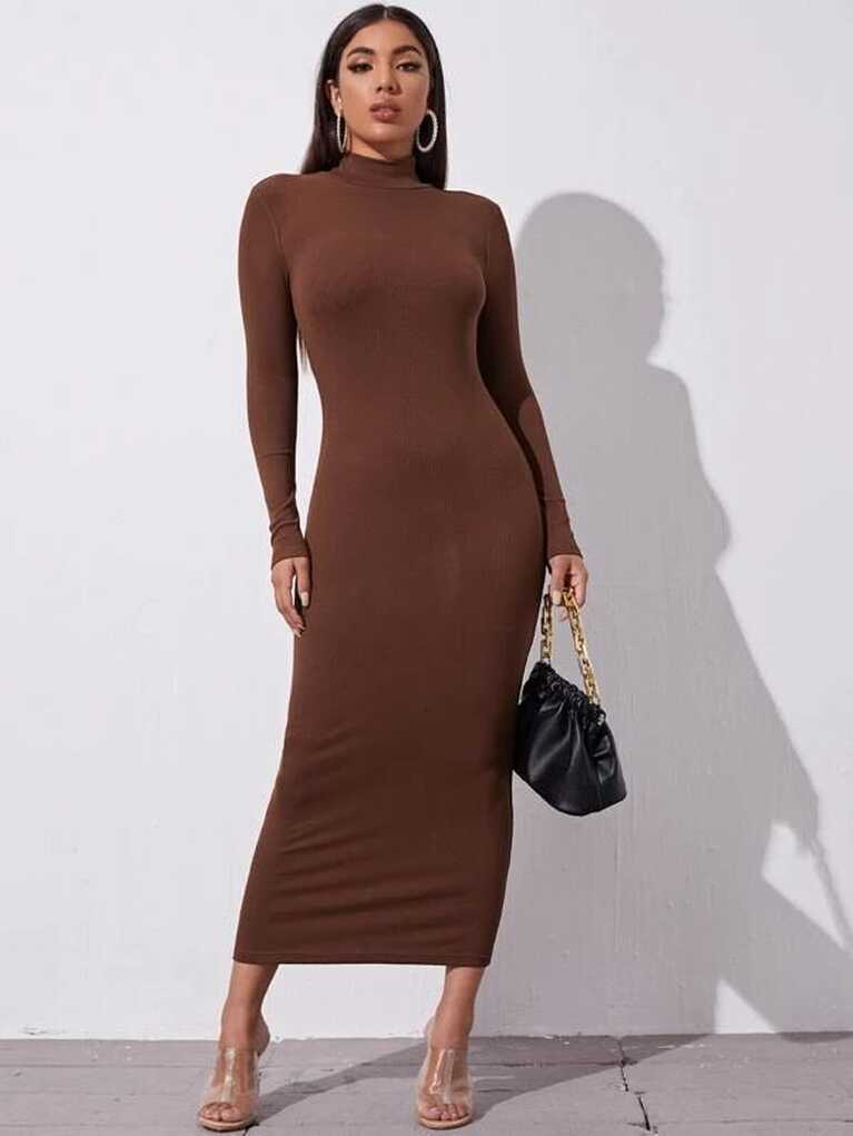 SHEIN Mock Neck Solid Bodycon Dress