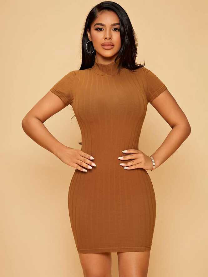 SHEIN PETITE Solid Mock Neck Bodycon Dress | SHEIN EUR