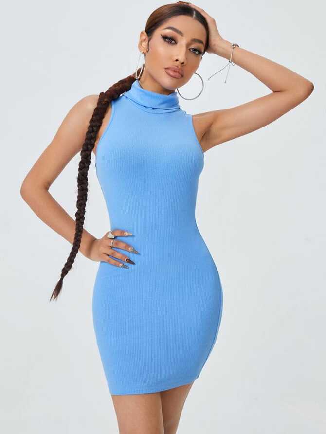 SHEIN PETITE Turtleneck Sleeveless Bodycon Dress | SHEIN USA