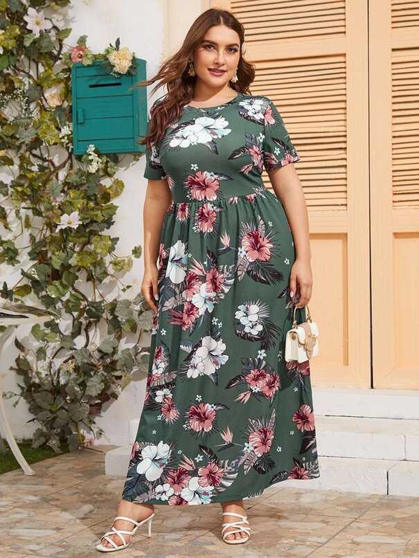 SHEIN Plus Floral Print Maxi Dress | Maxi dress, Maxi dresses ...