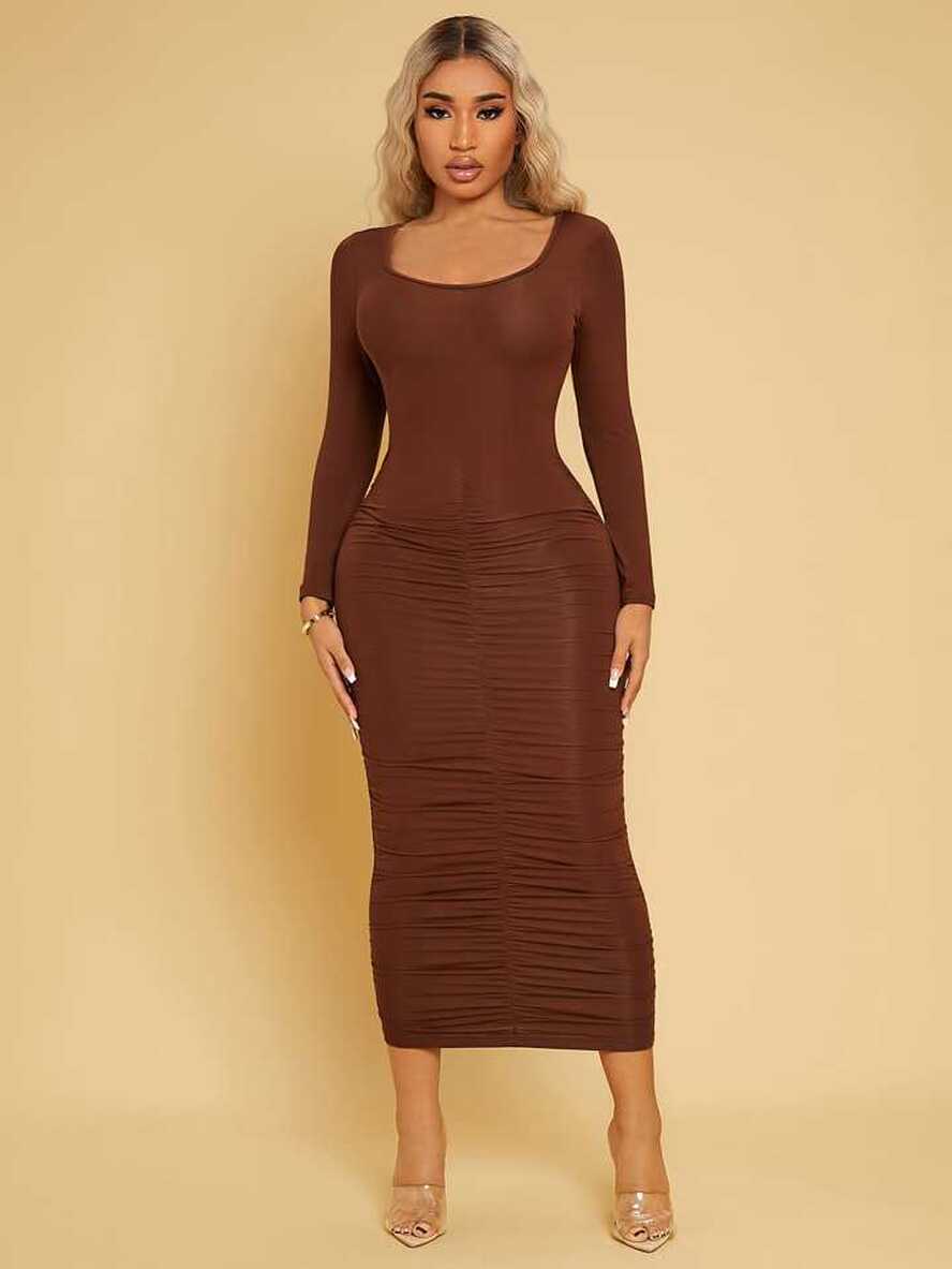 SHEIN Privé Scoop Neck Bodycon Dress | SHEIN USA