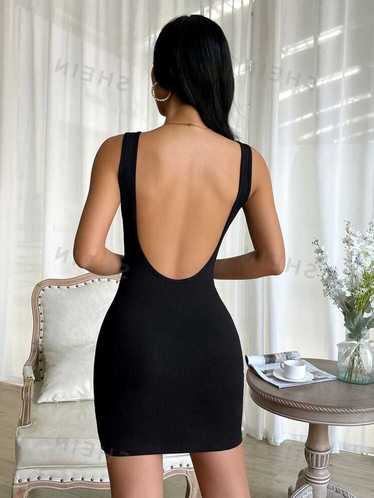 SHEIN Privé Solid Backless Bodycon Dress | SHEIN USA