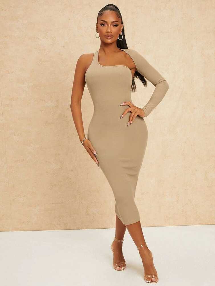 SHEIN SXY Asymmetrical Neck Cut Out Back Bodycon Dress | Bodycon ...