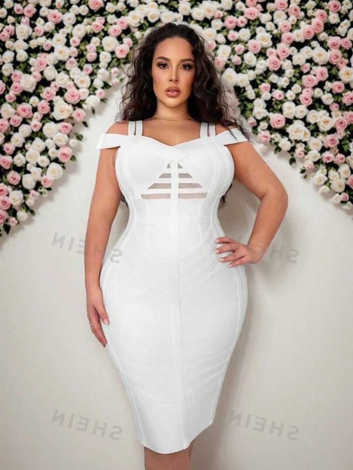 SHEIN SXY Plus Size Party Women&#39;s Elegant Solid Color Simple White ...