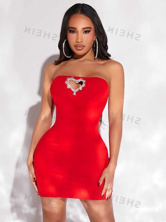 SHEIN SXY Red Women Dresses Red Mini Dress Valentines Heart Dress ...