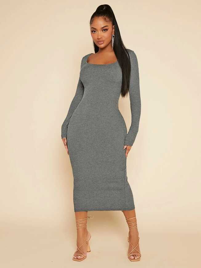 SHEIN SXY Solid Square Neck Bodycon Dress for Sale New Zealand ...