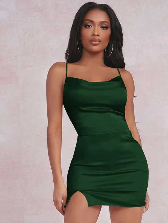 SHEIN SXY Split Detail Satin Cami Bodycon Dress | SHEIN