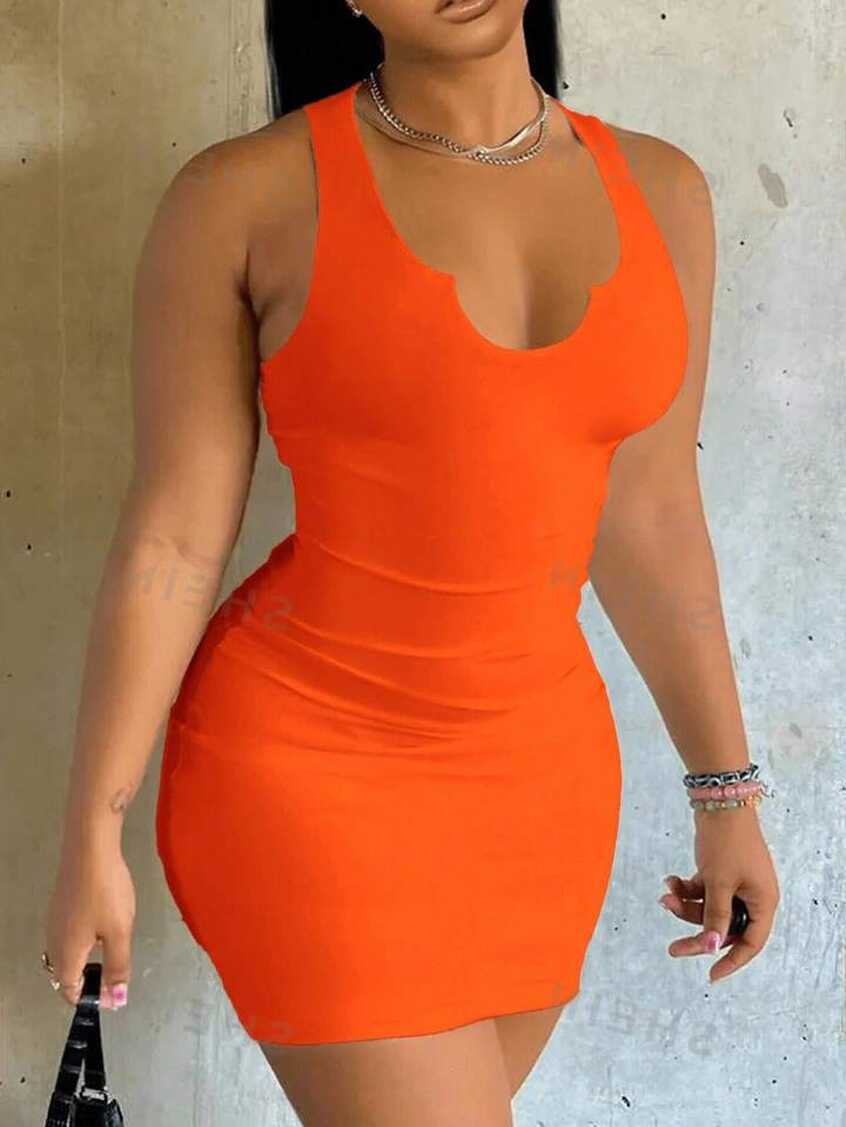 SHEIN Slayr Casual And Simple Orange Sleeveless Bodycon Spaghetti ...