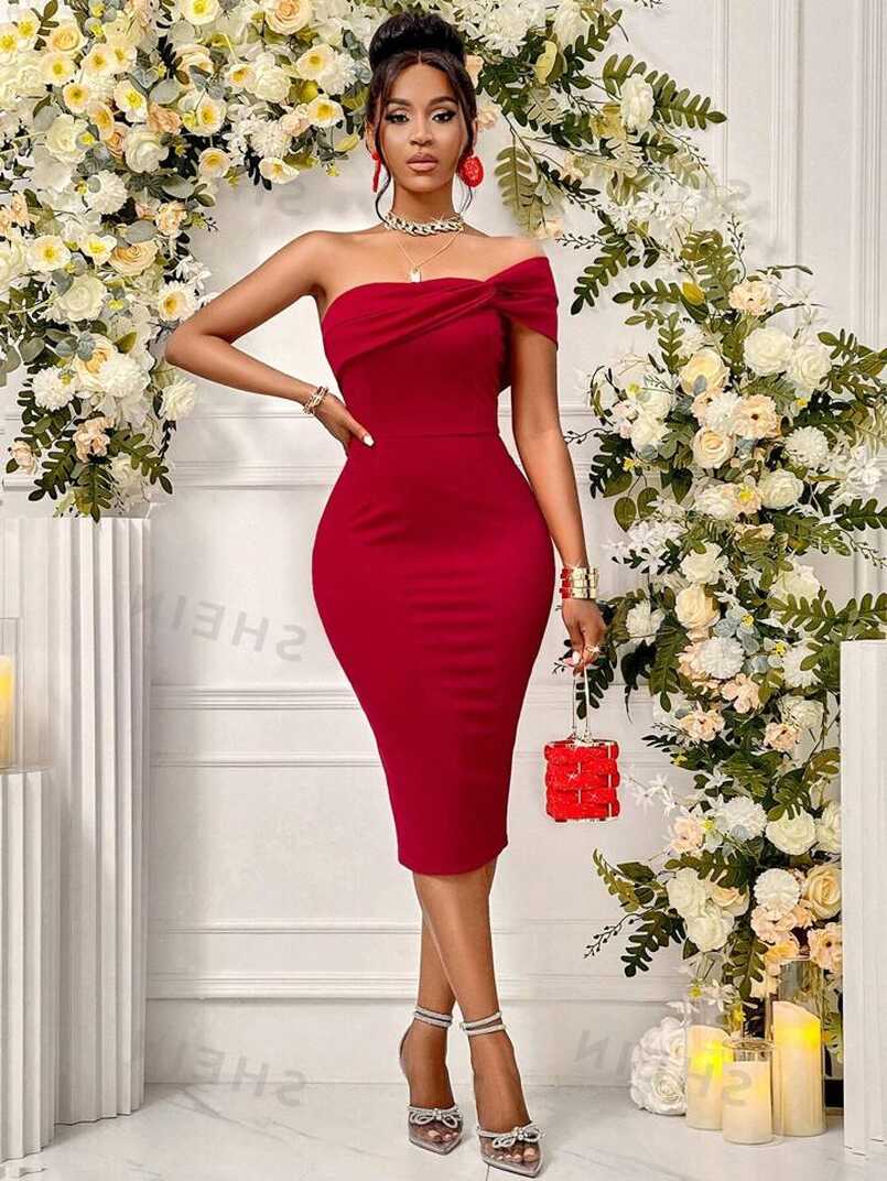 SHEIN Slayr One Shoulder Bodycon Midi Elegant Party Bandage Dress ...