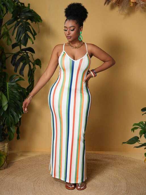 SHEIN Slayr Slayr Casual Women&#39;s Plus Size Striped &amp; Printed Split ...