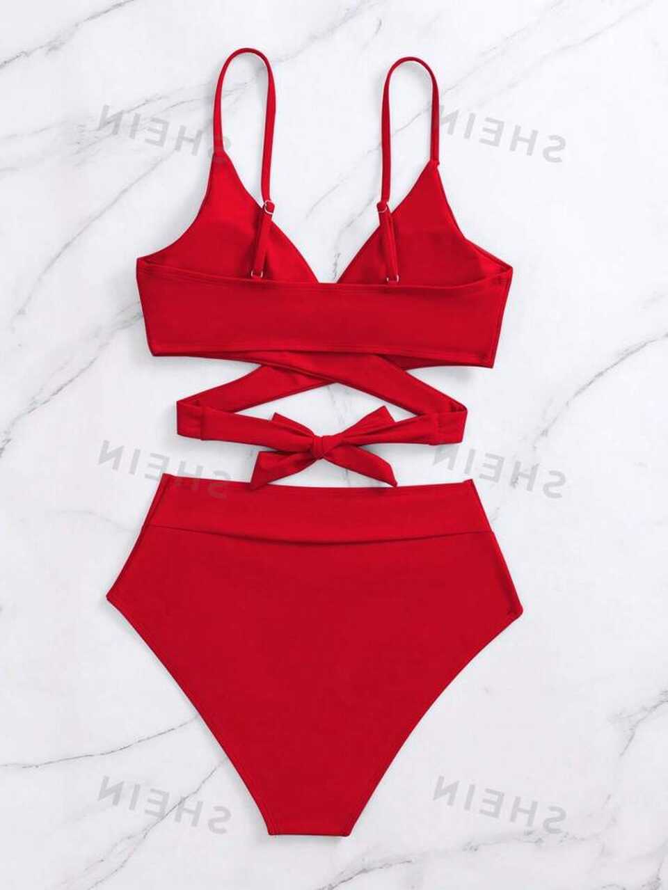 SHEIN Swim Vcay Summer Beach Solid Bikini Set Crisscross Tie Back ...