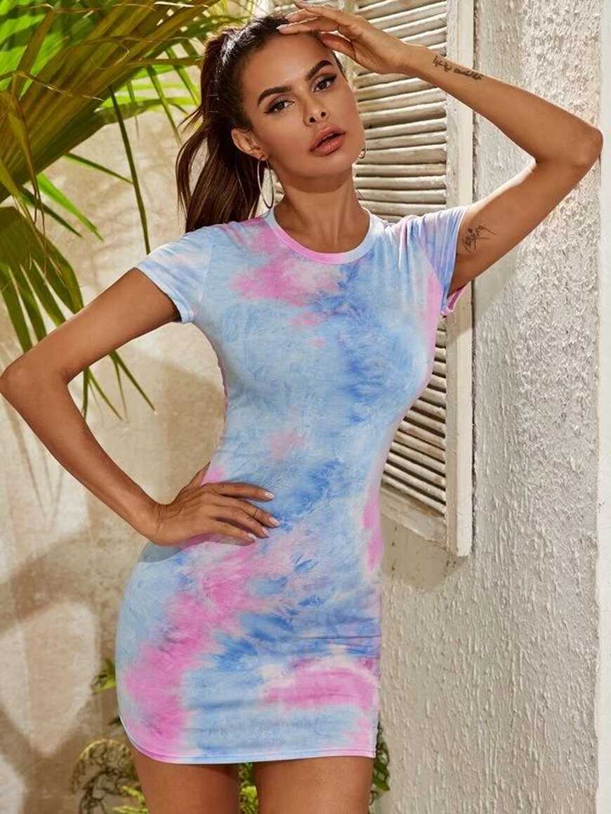 SHEIN Tie-Dye Wash Bodycon Mini Dress