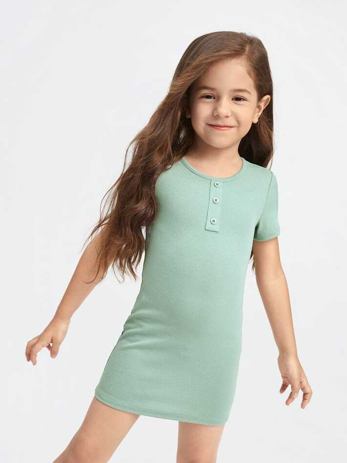 SHEIN Toddler Girls Fake Buttons Fitted Dress | SHEIN