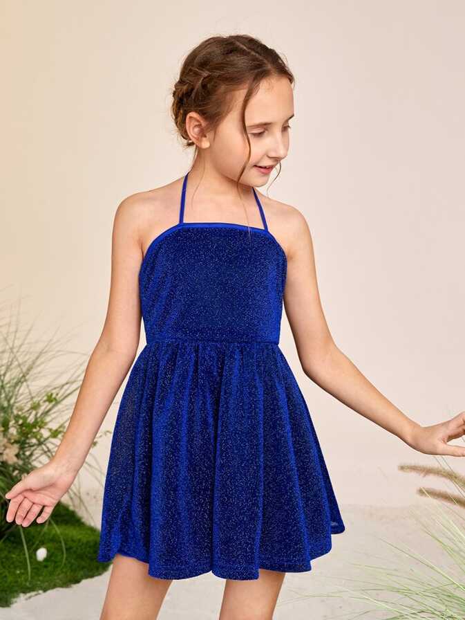 SHEIN Tween Girls Halter Neck Glitter Cami Party Dress | SHEIN USA