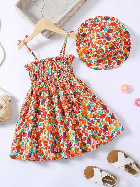 SHEIN Young Girl Floral Printed Spaghetti Straps Vacation Style ...