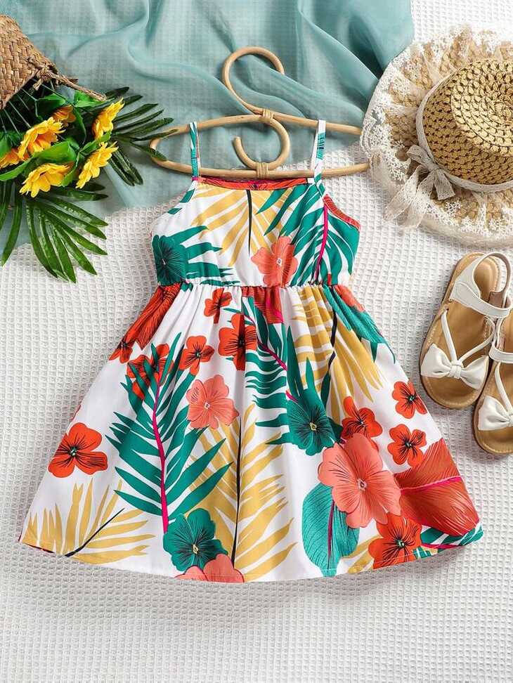 SHEIN Young Girl Tropical Printed Fresh &amp; Sweet Vacation Dress ...