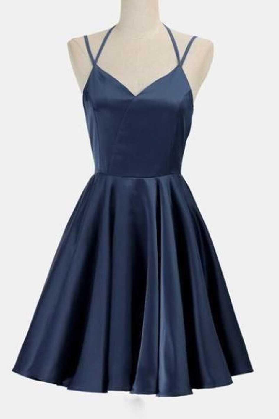 SIMPLE DARK BLUE SPAGHETTI STRAPS SHORT HOMECOMING DRESS PARTY ...