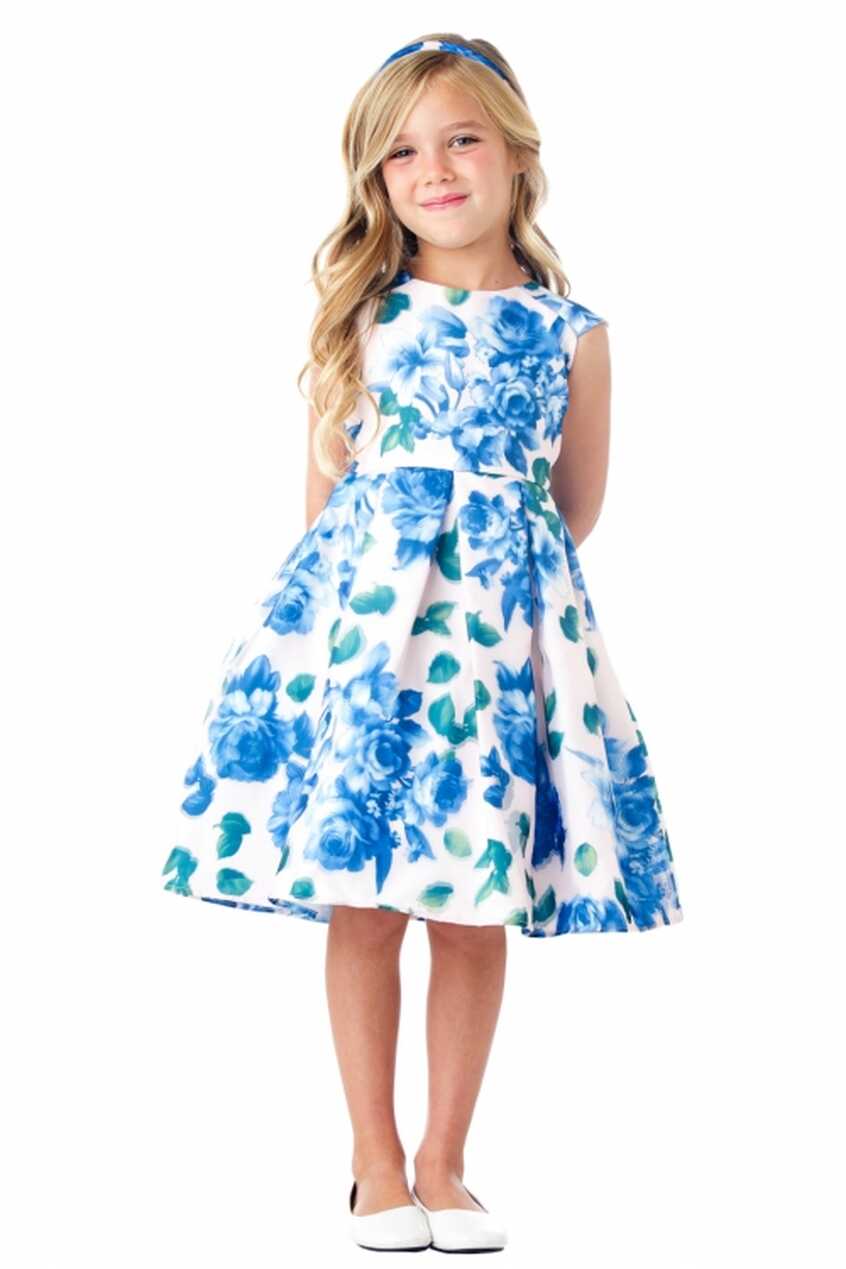 SK_676BLU - Girls Dress Style 676 - Blue Cap Sleeve Floral Print ...