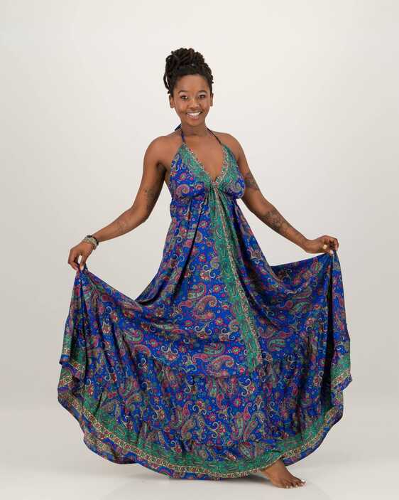 SKA Maxi Boho Gypsy VV Dress- Royal Blue Paisley - SKA Clothing