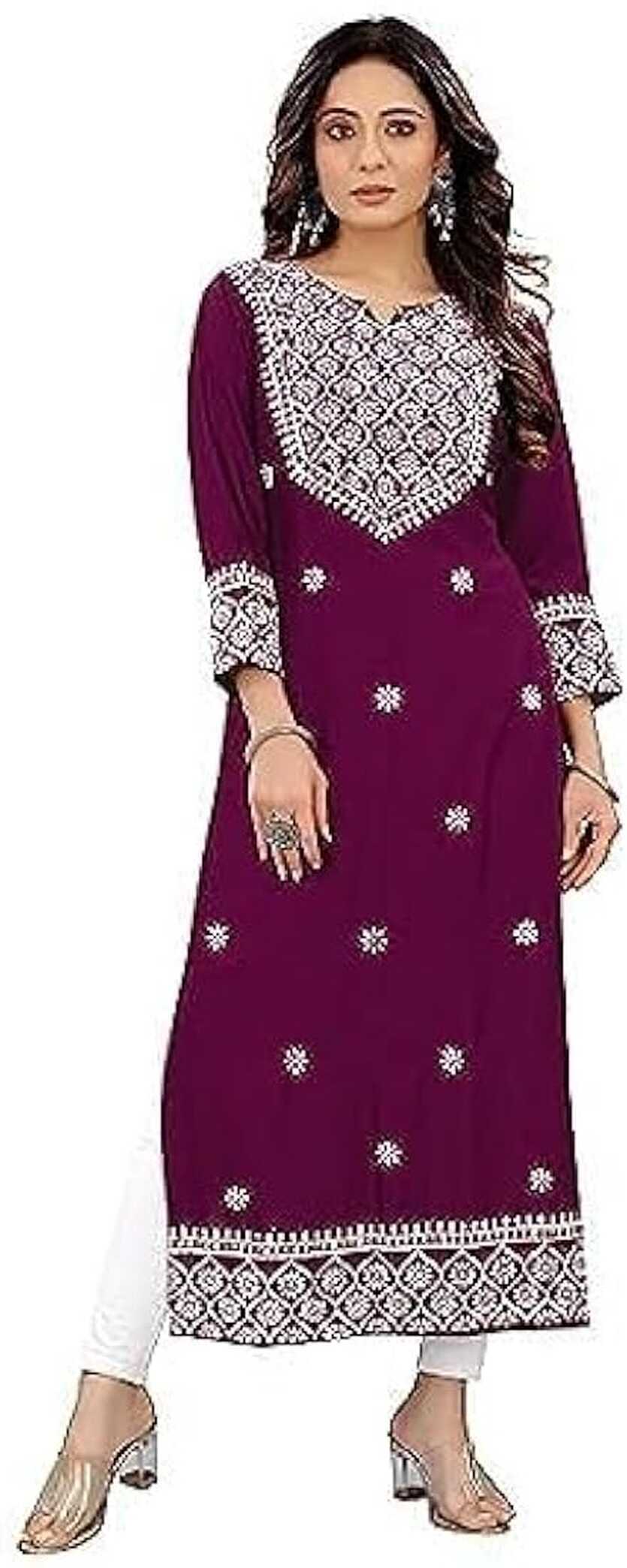 SKTARA Women Soft Stretchable Kurta | Embroidered Viscose Rayon ...