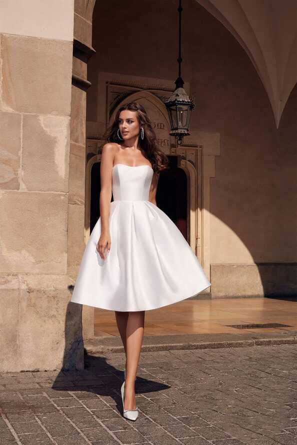 SS89 Simple Strapless soft satin short Bridal Dress | Short bridal ...