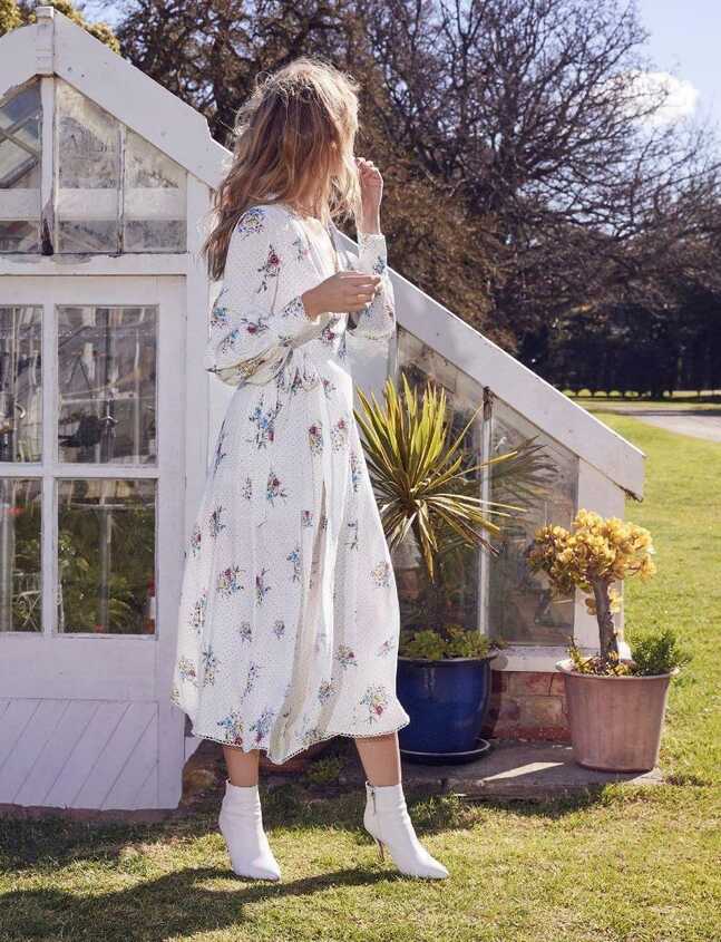 STEELE White Floral Print Long Sleeve Maxi Wrap Dress XS/M $379 | eBay