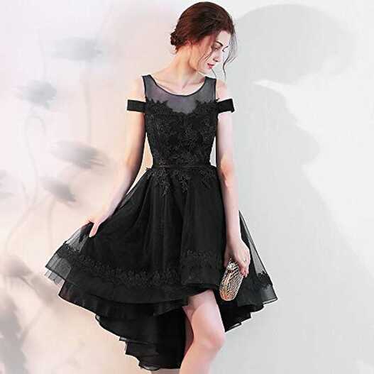 SWEETQT Elegant Lace Boat Neck Prom Dresses Short Front Back Long ...