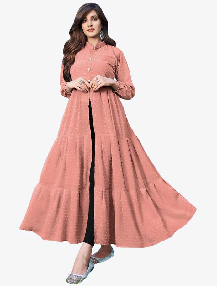 Salmon Georgette Indo Western Long Designer Kurti Online ...