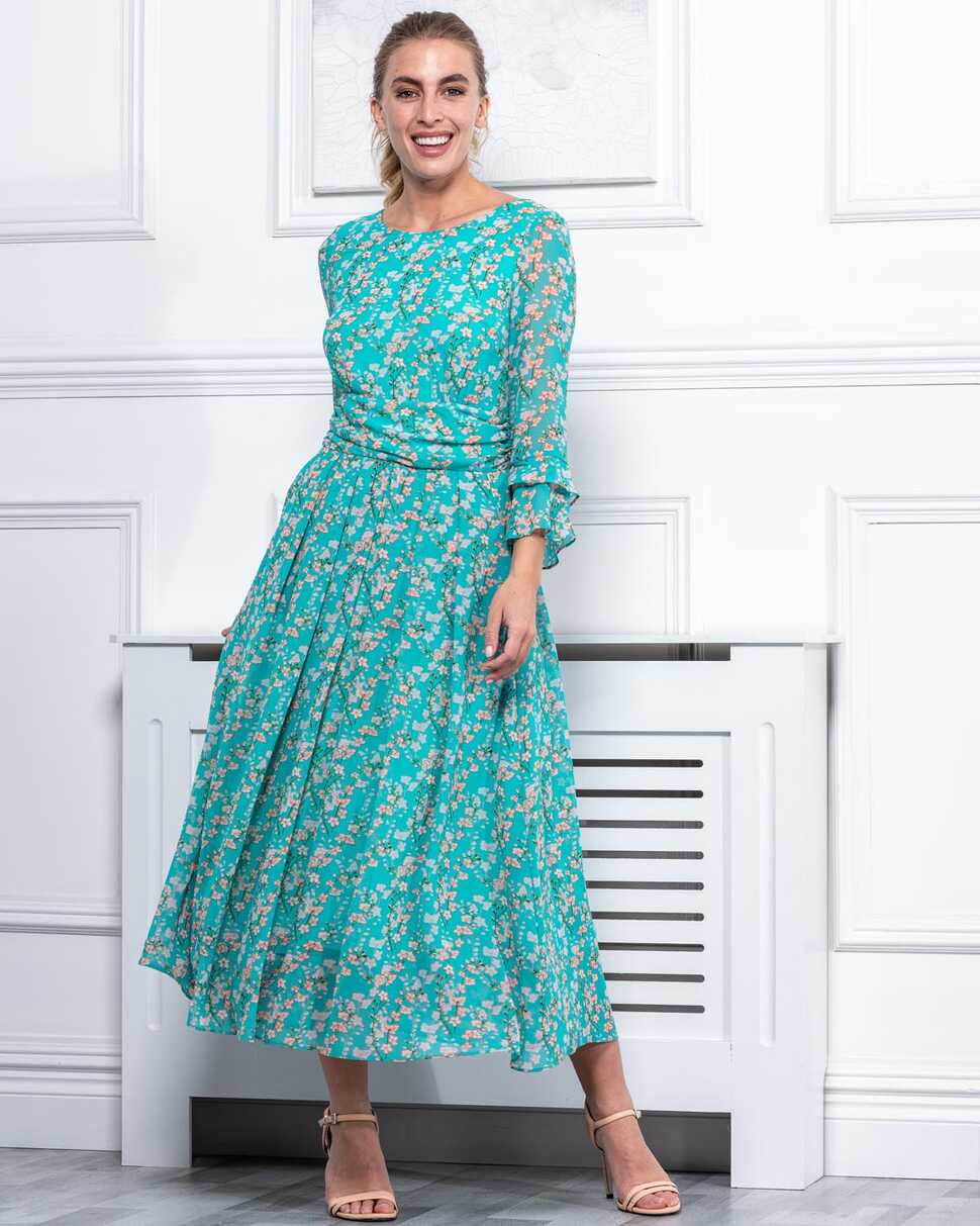 Sample Sale - Long Sleeve Maxi Dress, Turquoise Floral – Jolie Moi ...