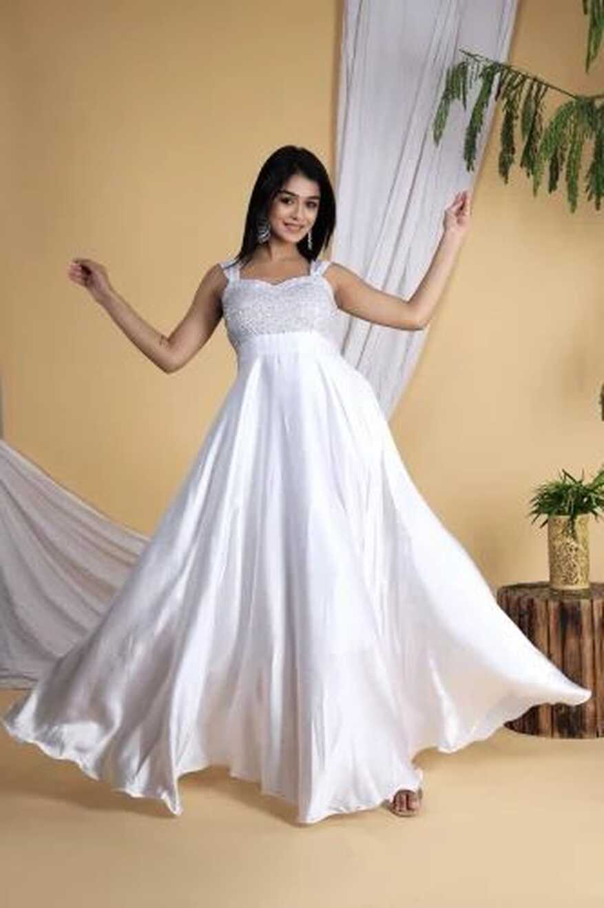 Satin Embroidered Ladies White Party Wear Gown at Rs 2850 in ...