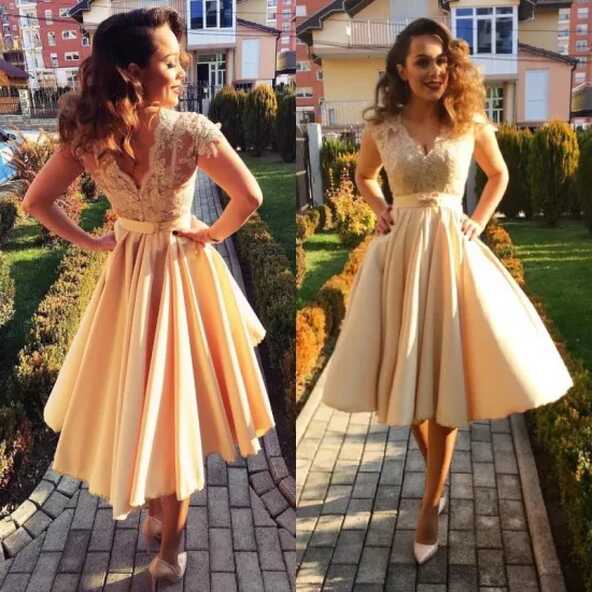 Satin Homecoming Cocktail Dress Lace Short Prom Party Gowns ...