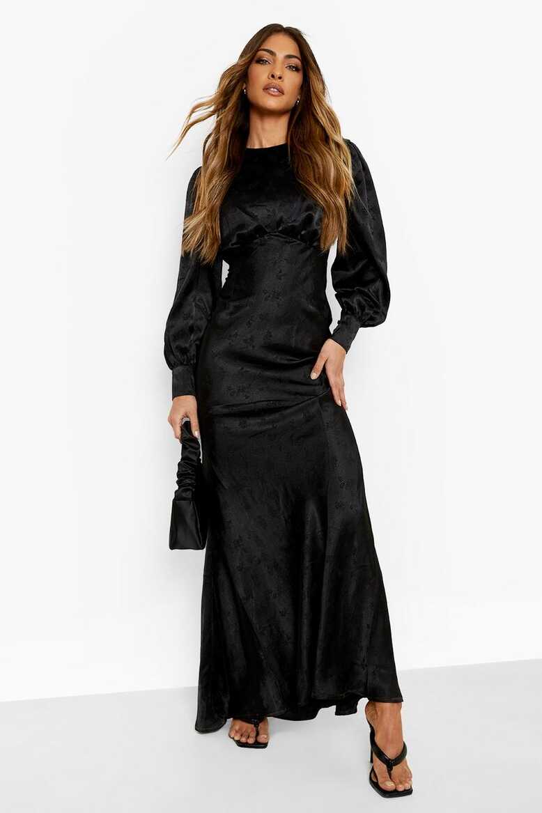 Satin Jacquard Blouson Sleeve Maxi Dress | boohoo AU