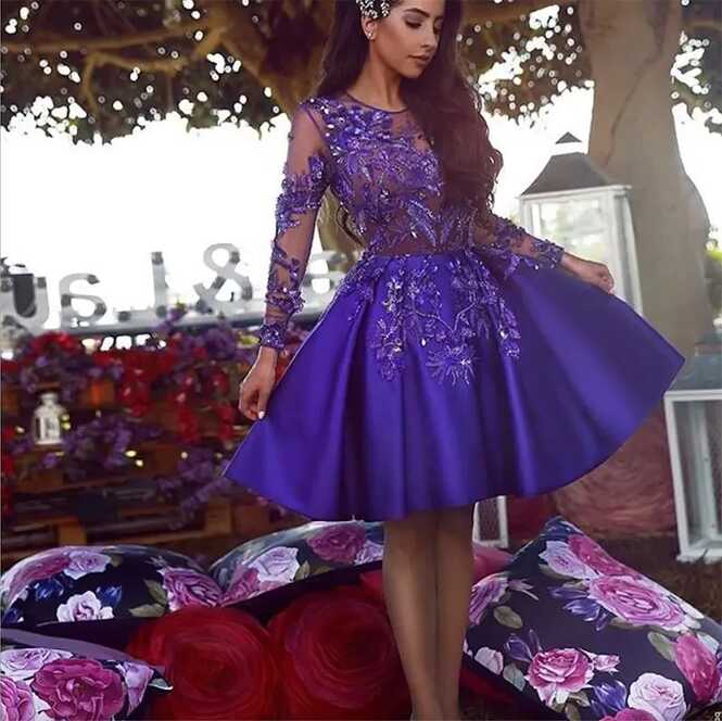 Satin Lace Beaded Homecoming Dress: Custom, Long Sleeve, Prom ...