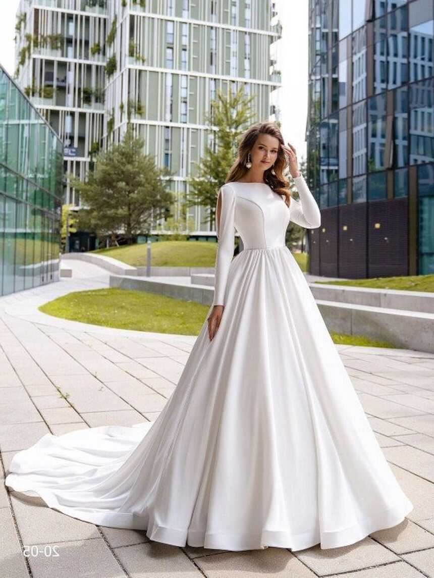 Satin Long Sleeves Wedding Dress, Elegant Dress, Romantic Wedding ...