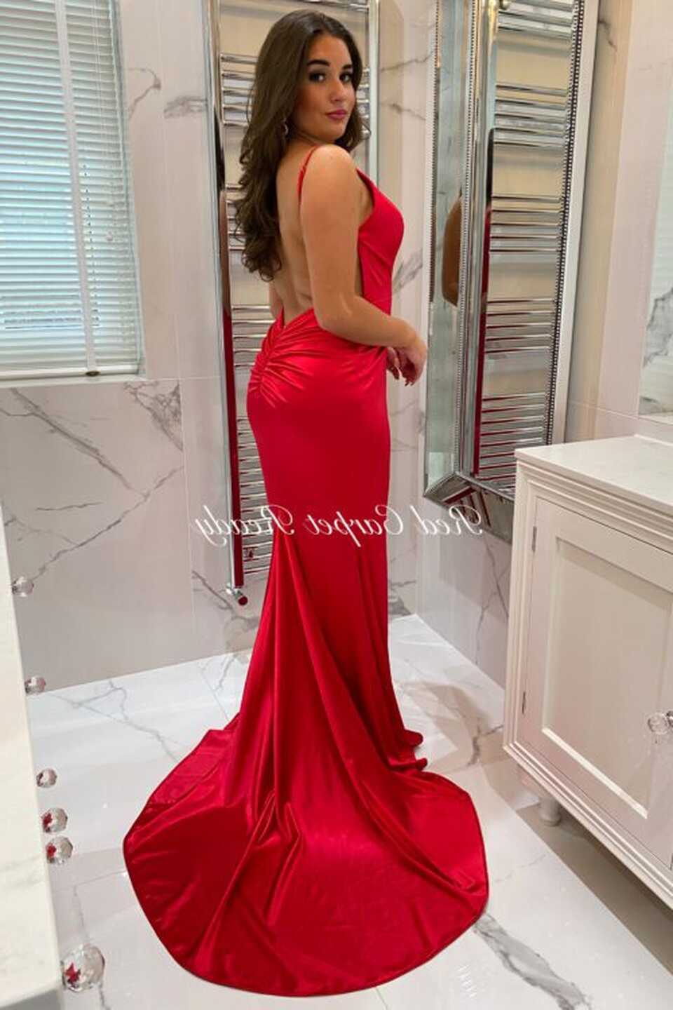 Satin Red Bodycon Prom and Evening Dress | Red Carpet Ready