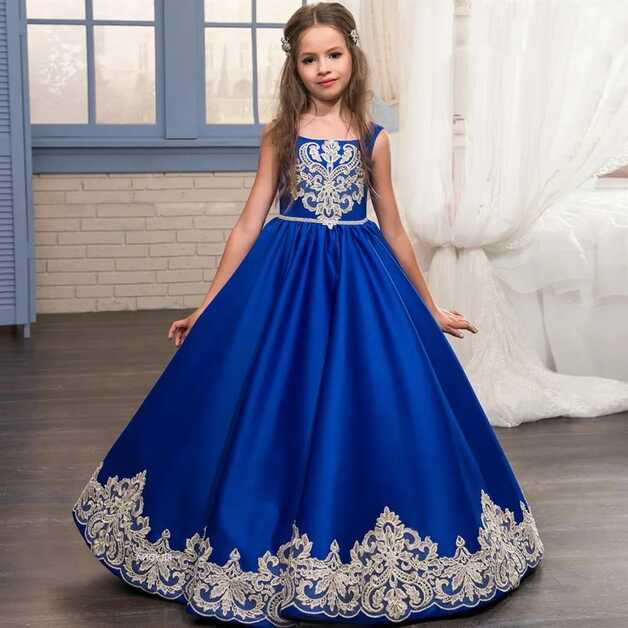 Satin Royal Blue Flower Girl Dresses For Wedding Cinderella Girls ...