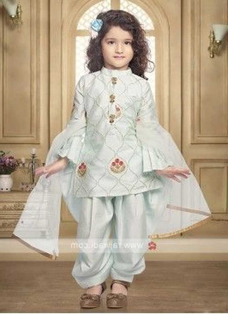 Satin silk salwar suit in firozi color | Kids dress patterns ...