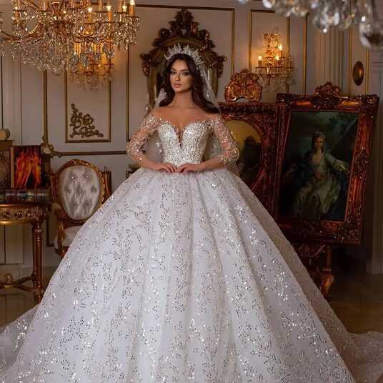 Saudi Arabia Princess Ball Gown Wedding Dress Sheer Off Shoulder ...