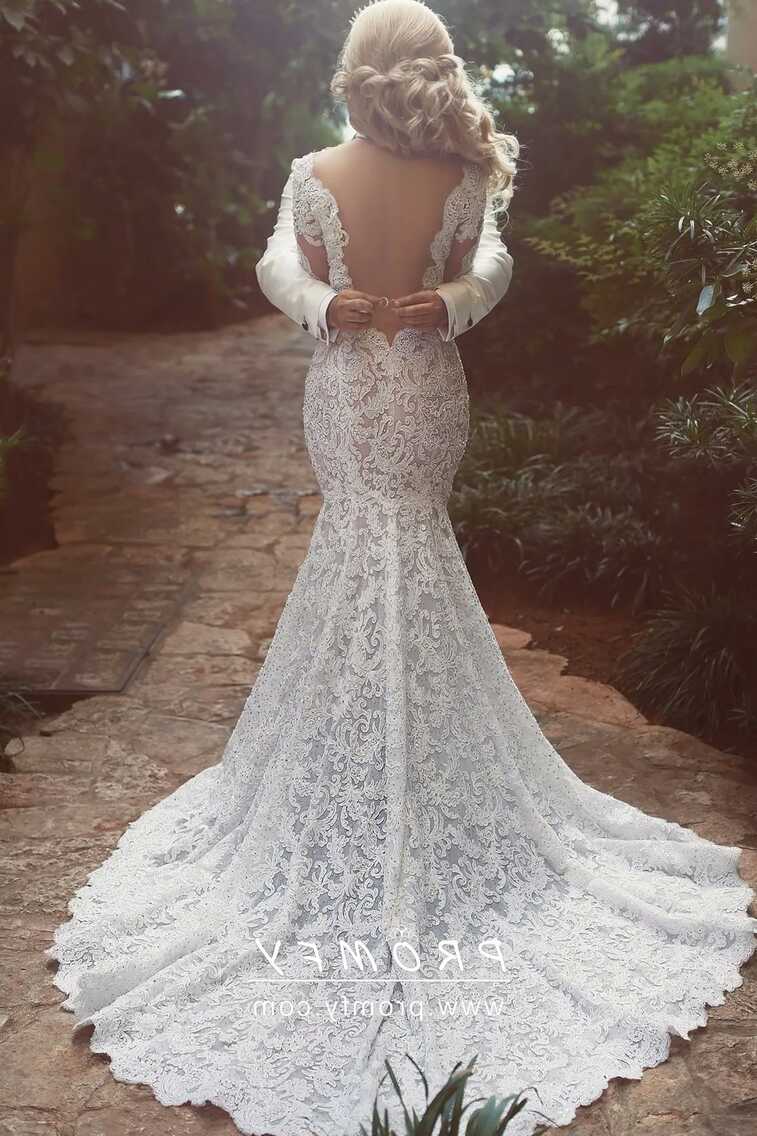 Scalloped Low Back Ivory Lace Romantic Wedding Gown - Promfy